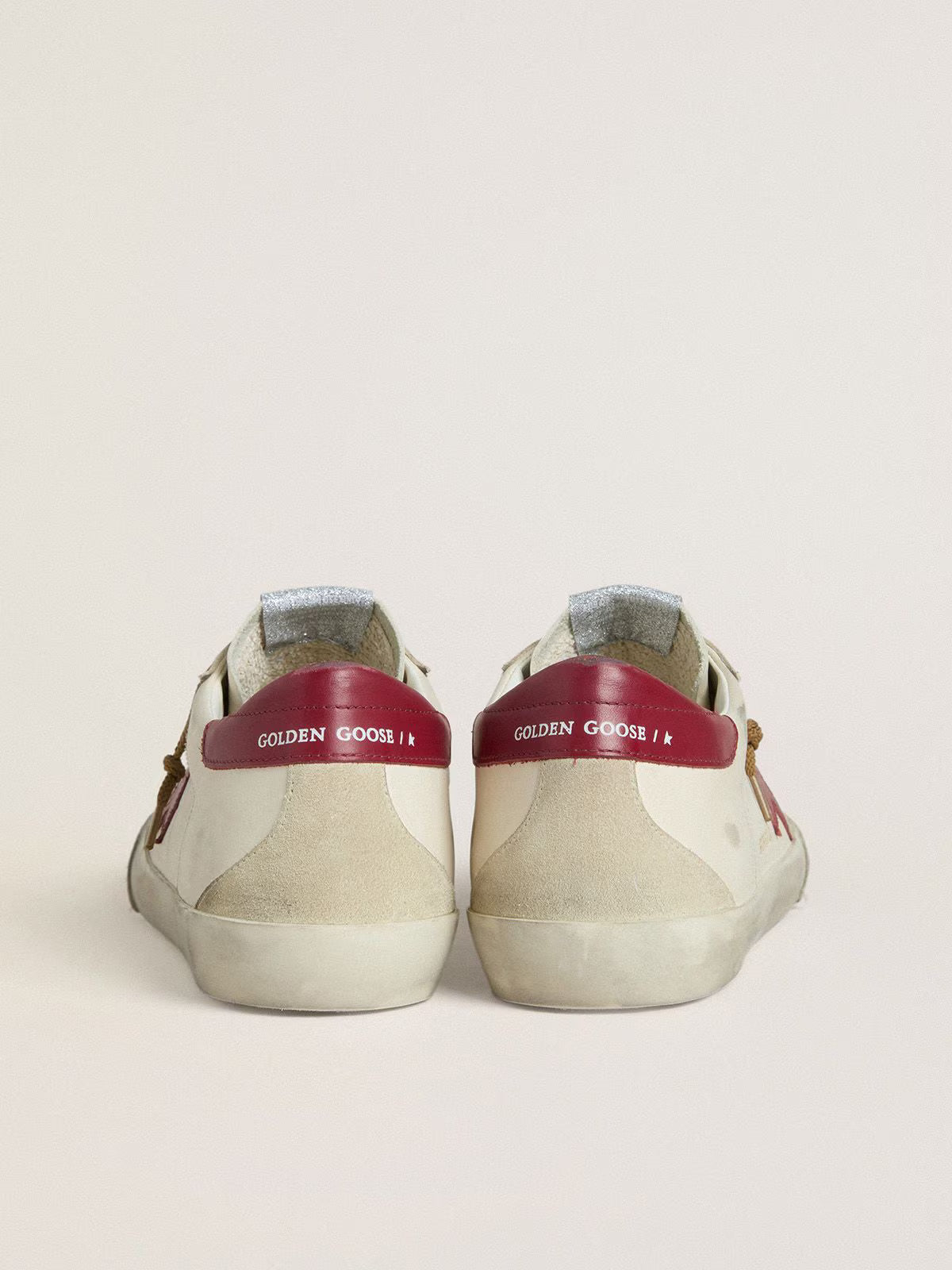 Golden Goose Super-Star with red leather star and beige suede inserts