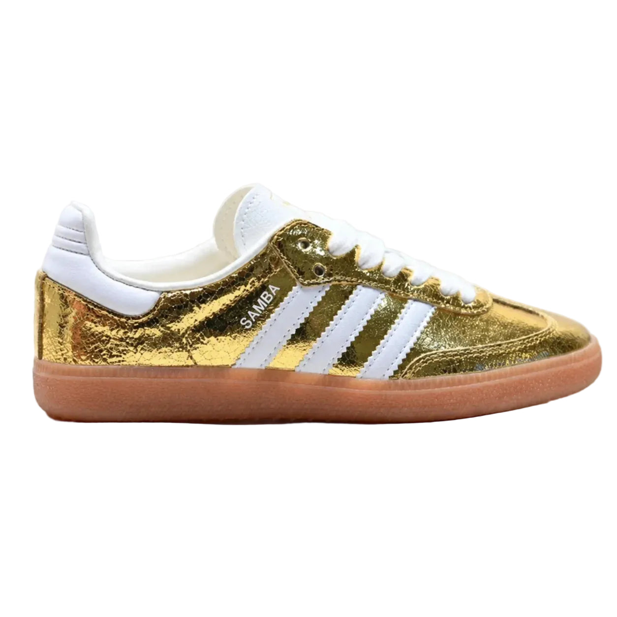 Adidas Samba OG Women's Gold Metallic Cracked Leather Sneakers