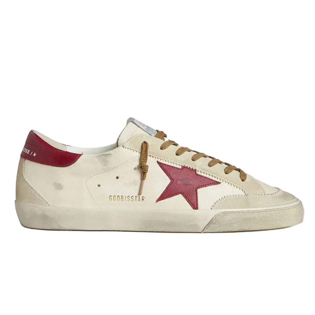 Golden Goose Super-Star with red leather star and beige suede inserts