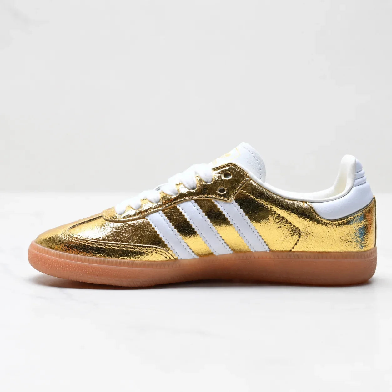 Adidas Samba OG Women's Gold Metallic Cracked Leather Sneakers